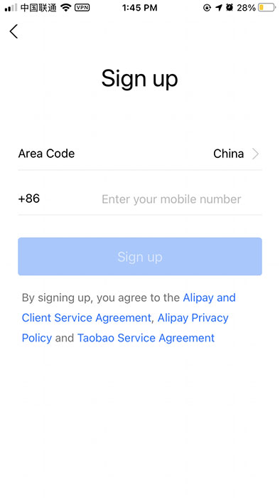 alipay sign up