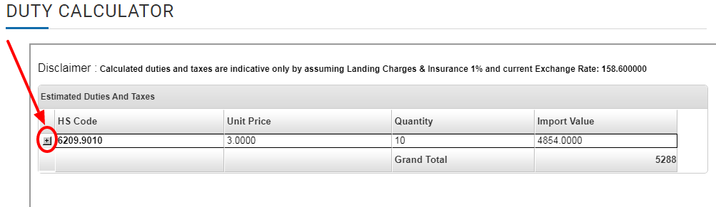 click on the small + button on the left side to view the tax details