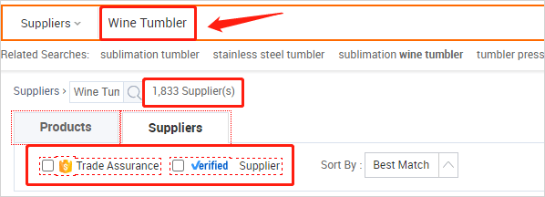 Direct Search method to find suppliers on Alibaba