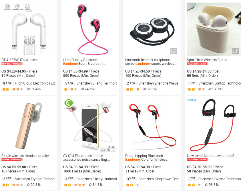 Wireless Earphone Displayed on Alibaba