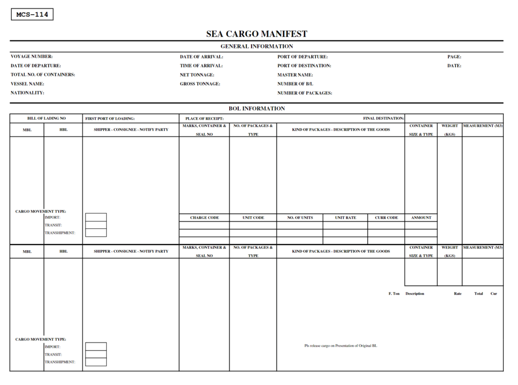 cargo manifest