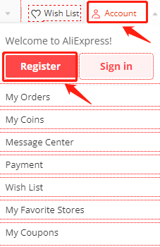 register account on AliExpress