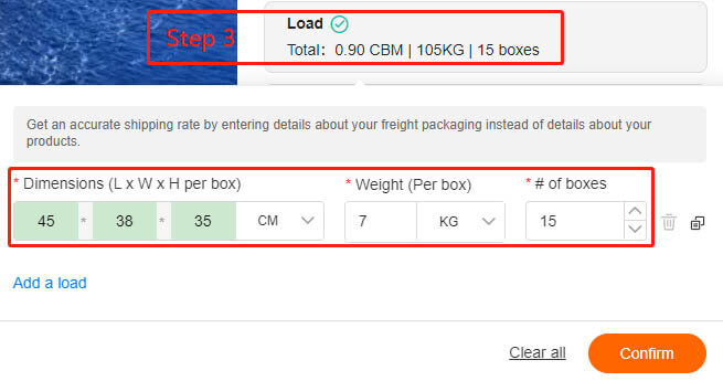 search shipping rates on Alibaba step 3