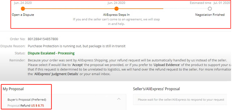 the Aliexpress dispute process